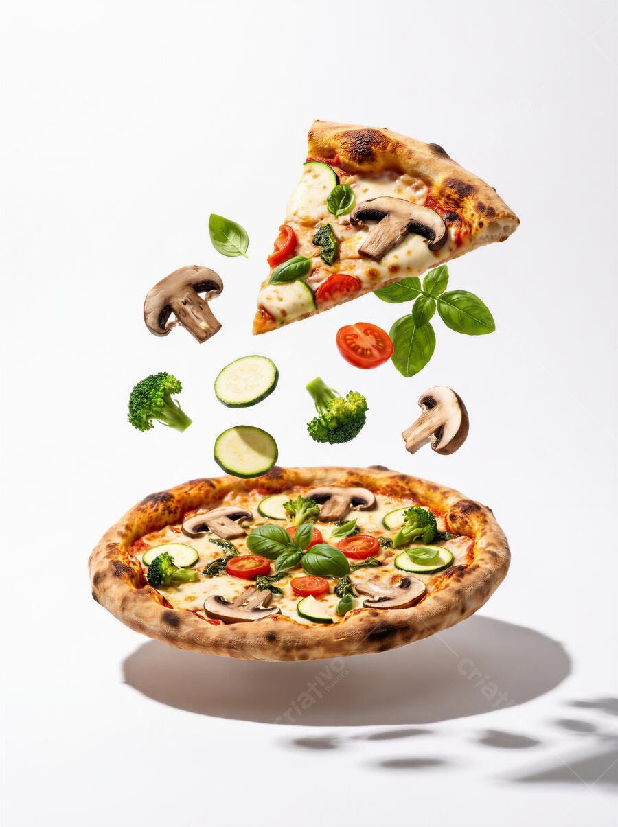 Foto Pizza Vegetariana Ingredientes Flutuando Fundo Branco