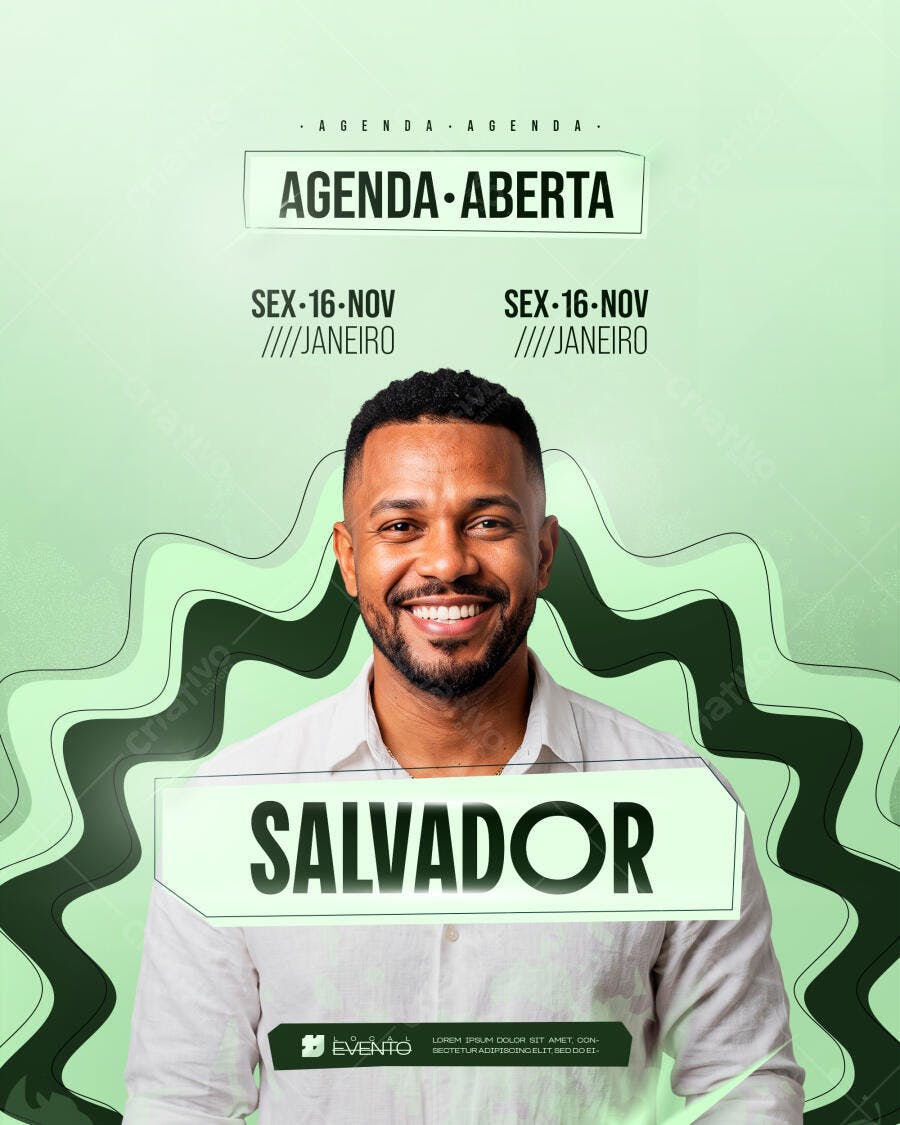 Post Instagram Agenda Aberta Evento Salvador PSD Editável