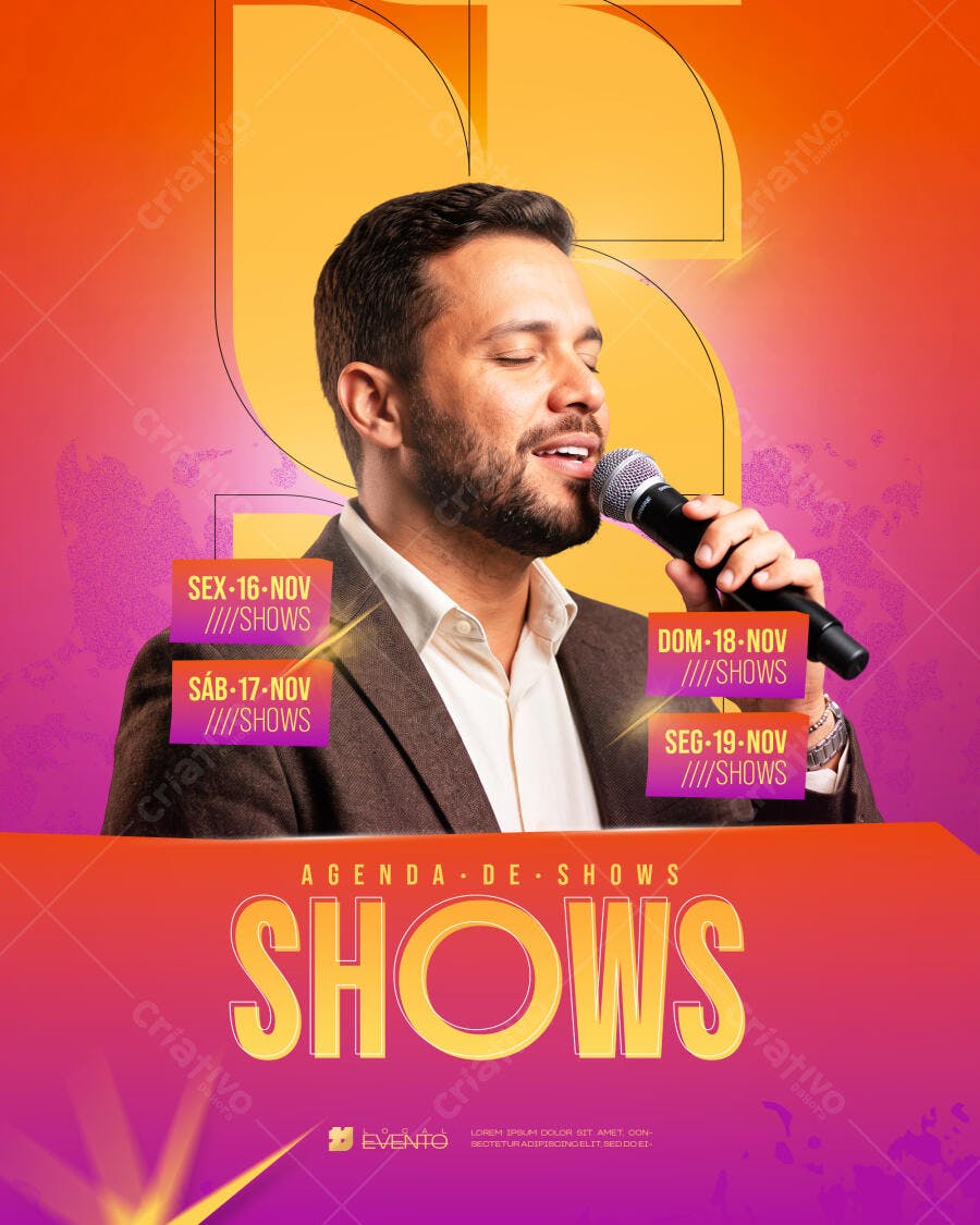 Post Instagram Agenda de Shows Eventos Novembro PSD Editável