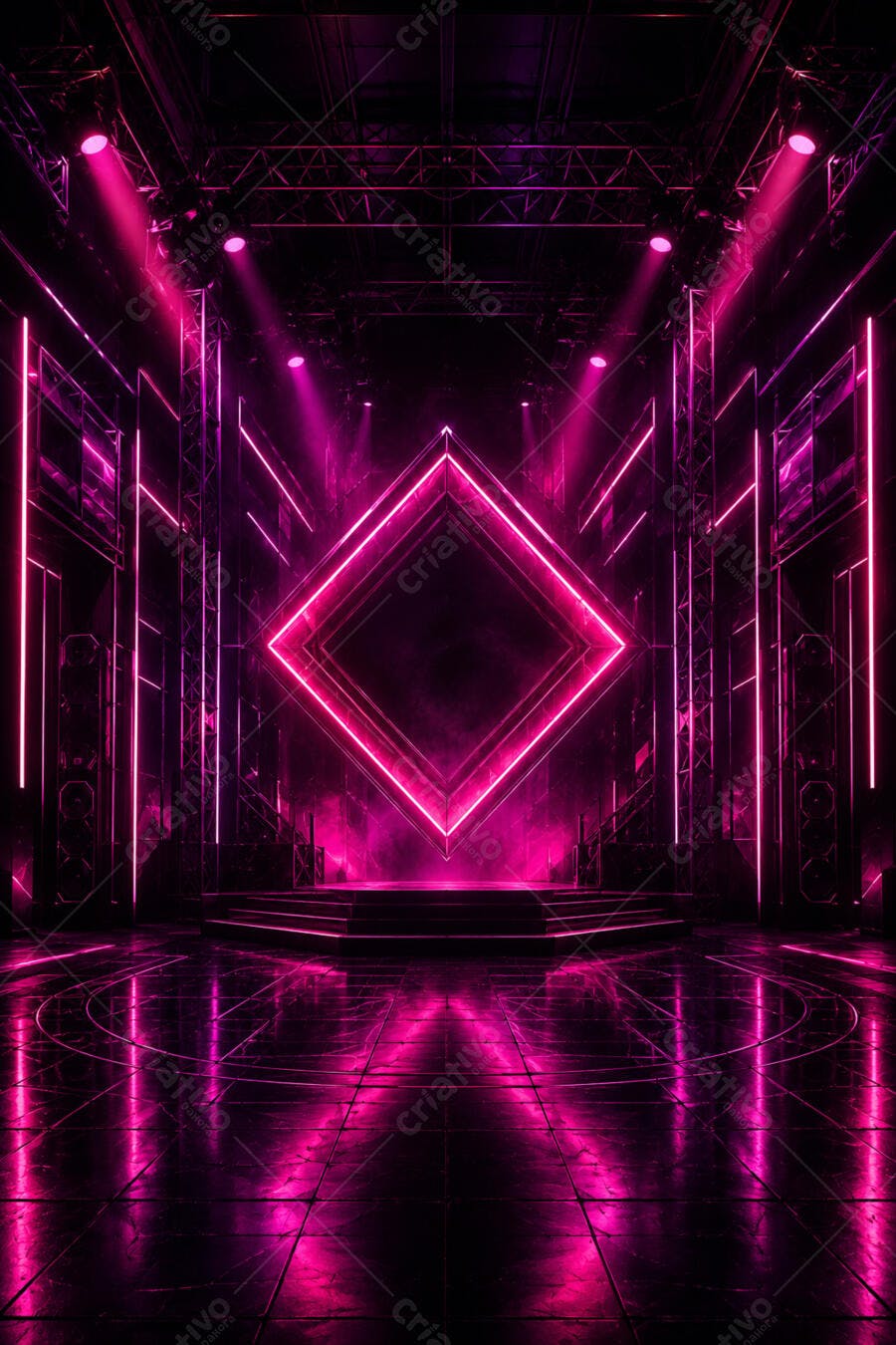 Foto Palco Neon Rosa Fundo Escuro Luzes Cenário Boate