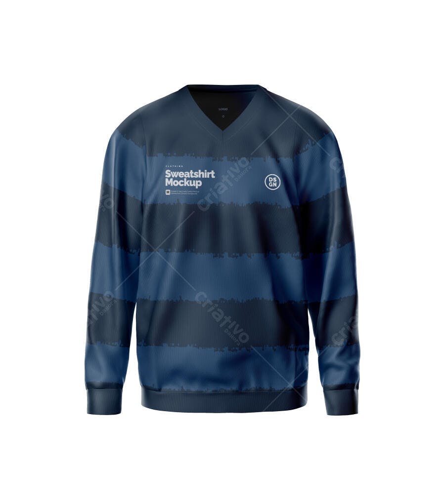 Mockup Camisa Manga Longa Gola V Masculina Frontal Editável