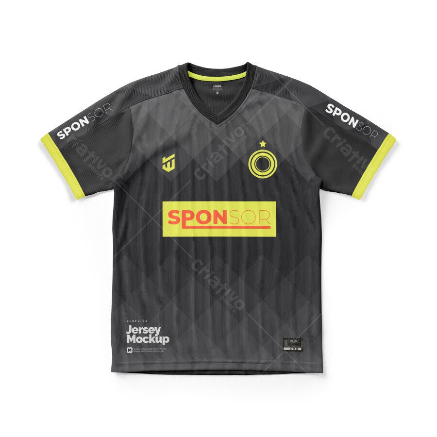 Mockup Camiseta Esportiva Gola V Preta Frente Editável