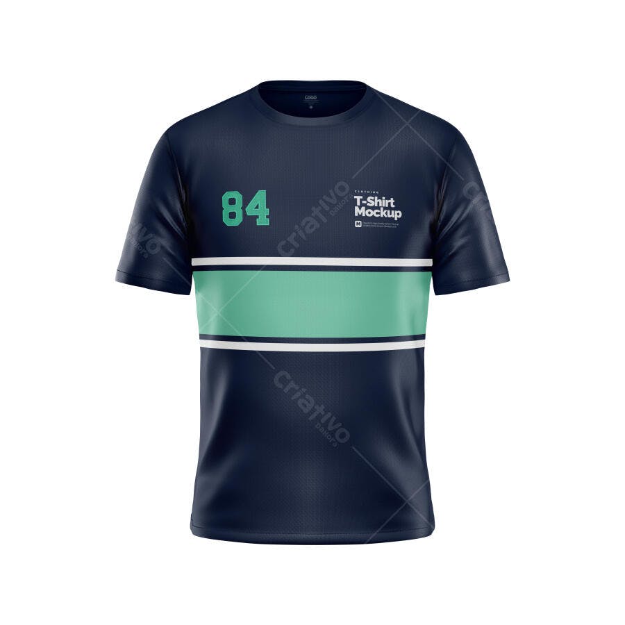 Mockup Camiseta Masculina Gola Redonda Frente Fundo Branco Editável