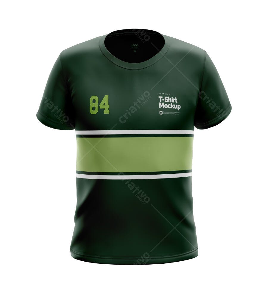 Mockup Camiseta Masculina Verde Escuro Frente Fundo Branco Editável