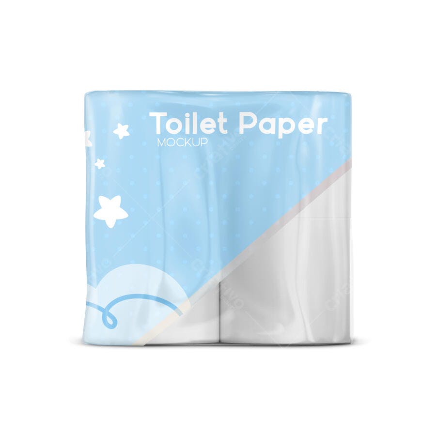 Mockup Embalagem Papel Higiênico Plástico Frontal Editável