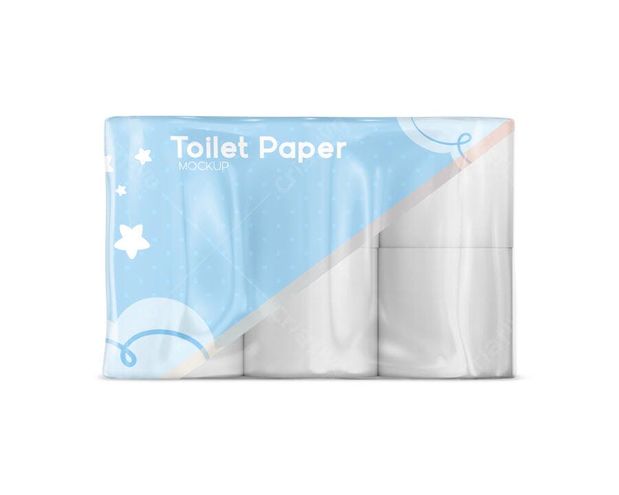 Mockup Embalagem Plástica Papel Higiênico Frontal Editável