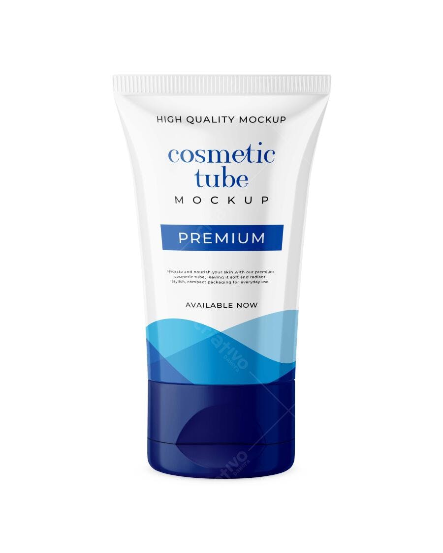 Mockup Frasco Cosmético Bisnaga Plástico Fundo Branco Editável