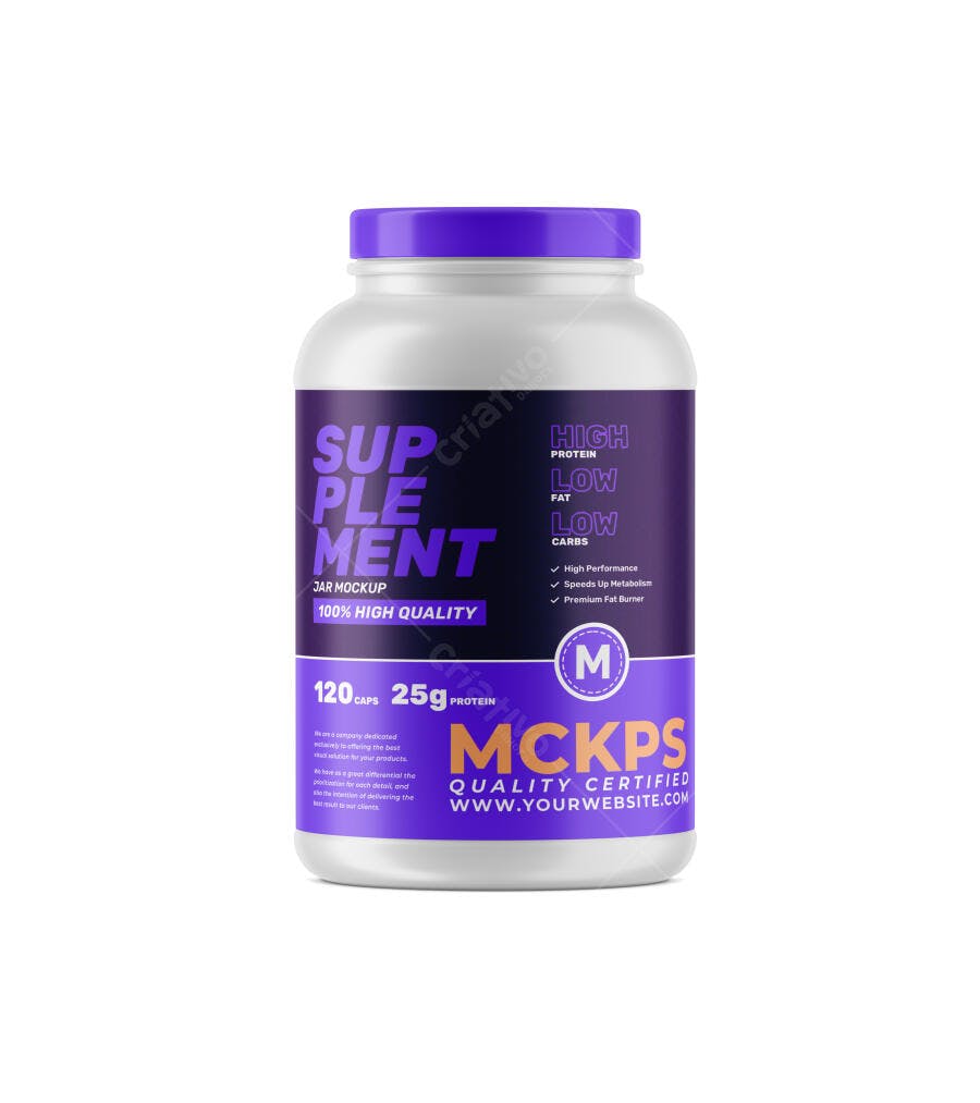 Mockup Pote Suplemento Fitness Frontal Fundo Branco Editável