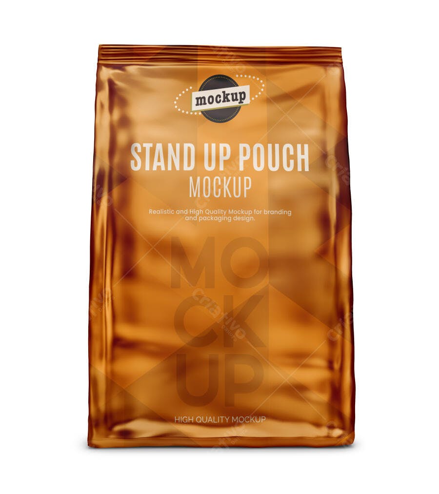 Mockup Stand Up Pouch Embalagem Frontal Fundo Branco Editável