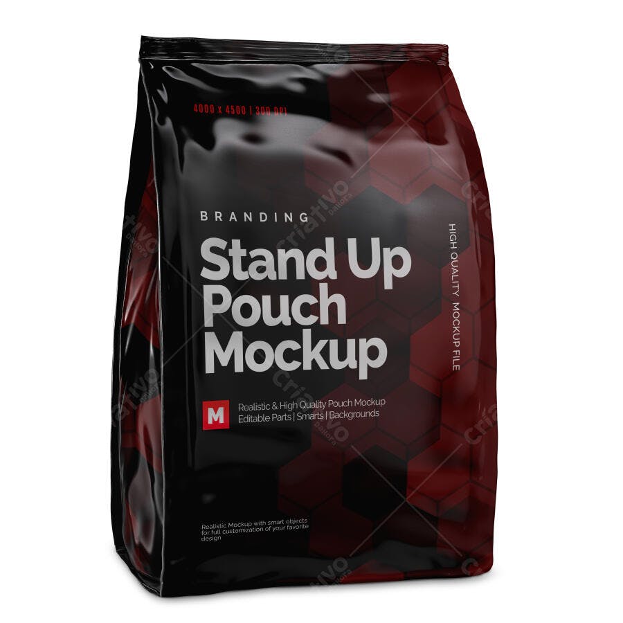 Mockup Stand Up Pouch Embalagem Plástica Frontal Editável