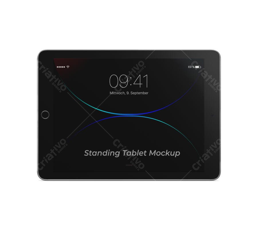 Mockup Tablet Preto Frontal Fundo Branco Editável