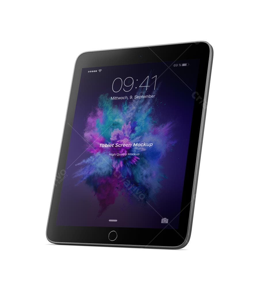 Mockup Tablet Tela Digital Fundo Branco 3/4 Editável