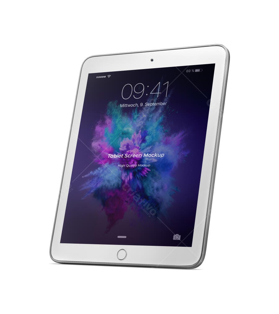 Mockup Tablet Tela Frontal Fundo Branco Editável