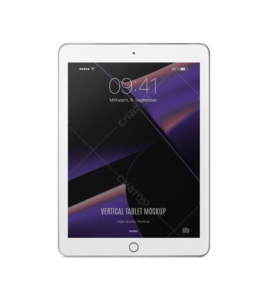Mockup Tablet Vertical Fundo Branco Limpo Editável