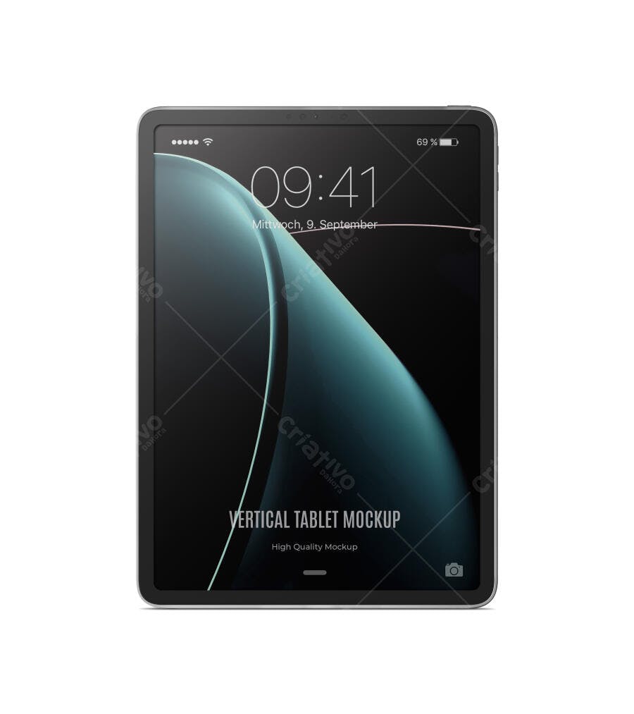 Mockup Tablet Vertical Fundo Branco Minimalista Editável