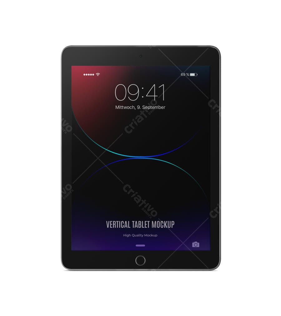 Mockup Tablet Vertical Fundo Branco Minimalista Editável