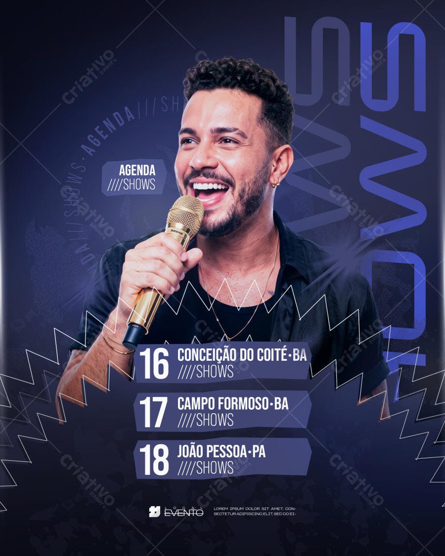 Flyer Agenda Artistas Shows Festa Eventos Cantor Social Media PSD Editável
