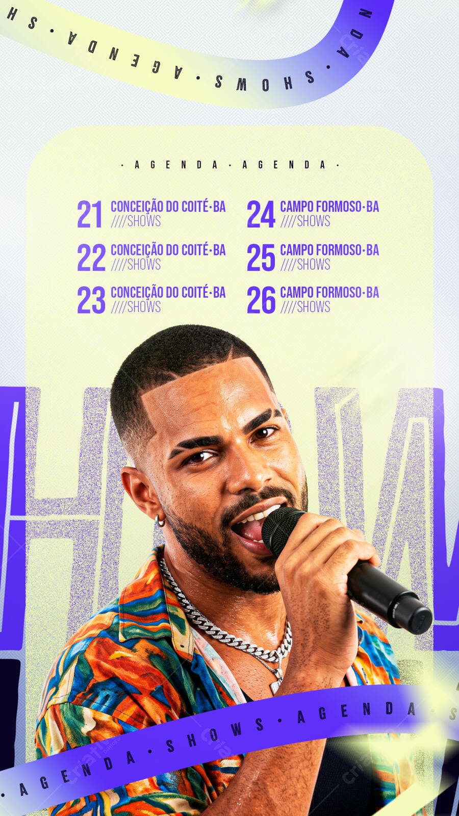 Flyer Agenda Artistas Shows Festa Eventos Cantor Social Media PSD Editável