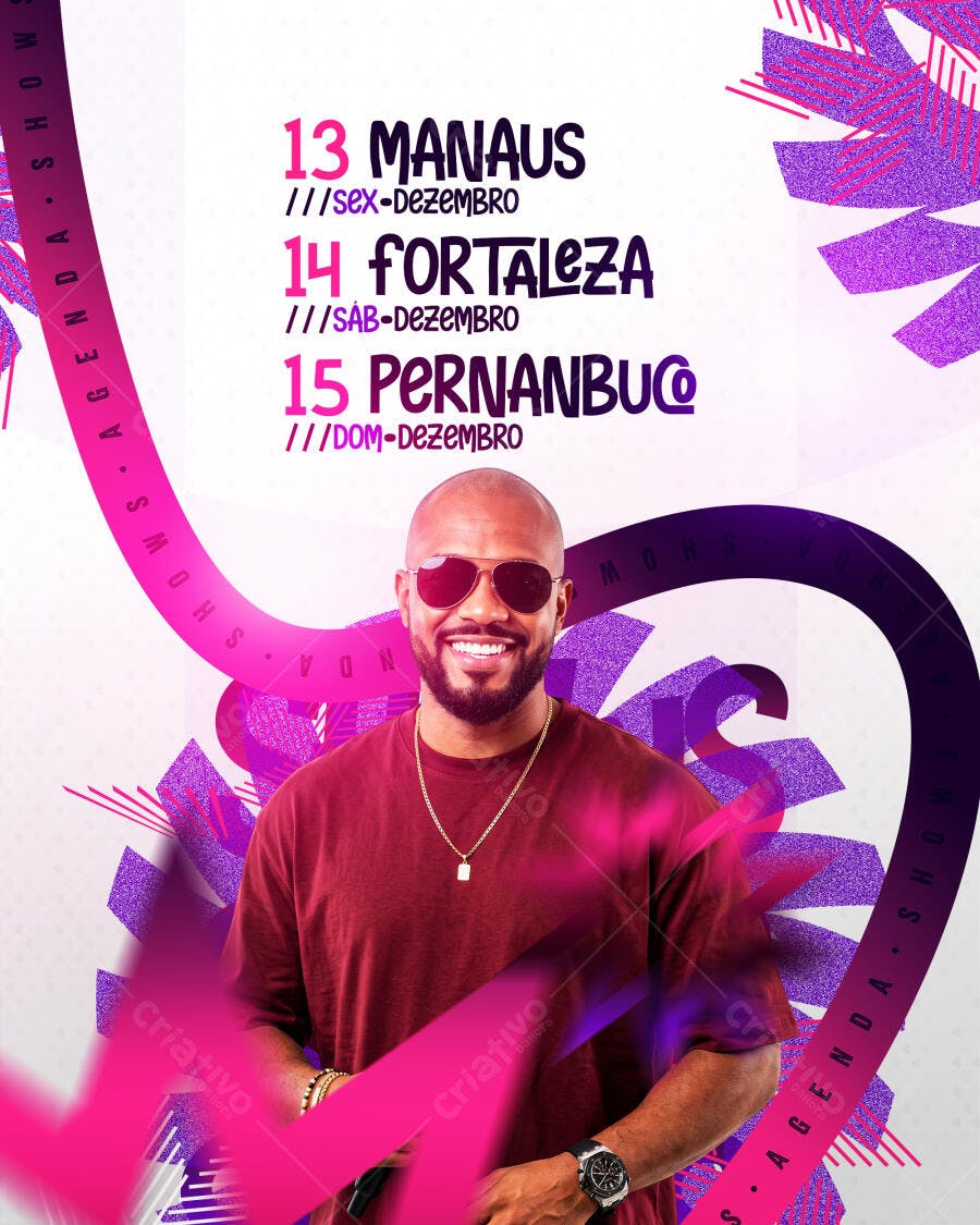 Flyer Agenda Artistas Shows Festa Eventos Cantor Social Media PSD Editável