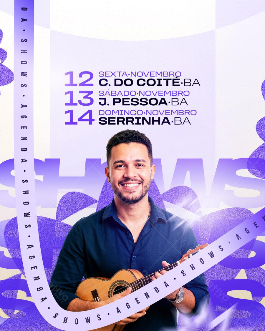 Flyer Agenda Artistas Shows Festa Eventos Cantor Social Media PSD Editável