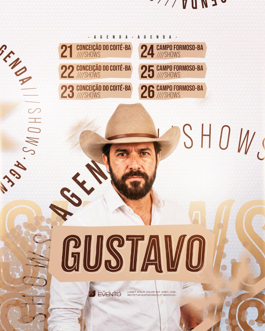 Flyer Agenda Artistas Shows Festa Eventos Cantor Social Media PSD Editável