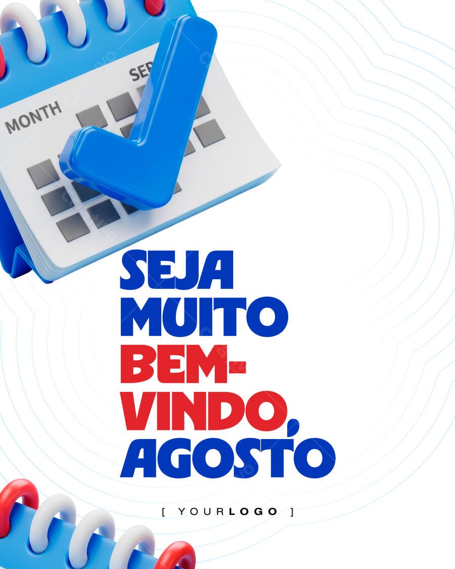 Post Instagram Boas-Vindas Agosto Calendário PSD Editável