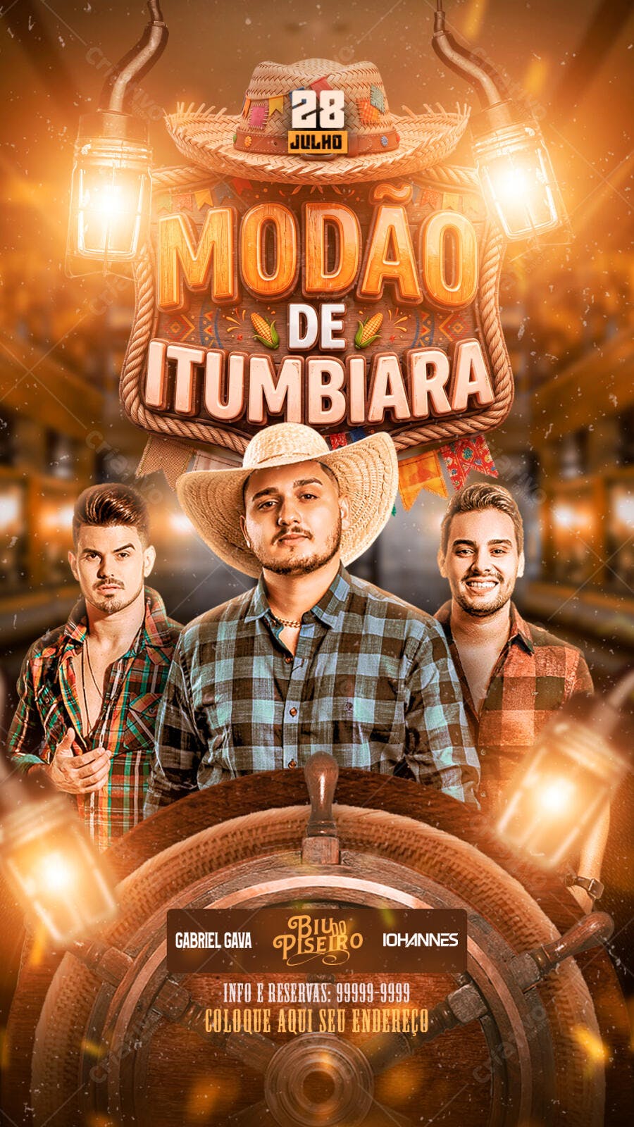 Flyer Modão de Itumbiara Julho Festa Junina PSD Editável