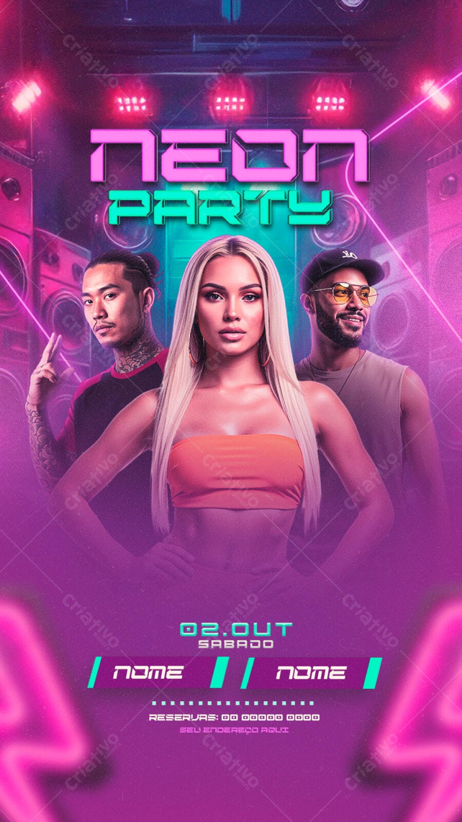 Flyer Neon Party Balada Festa PSD Editável