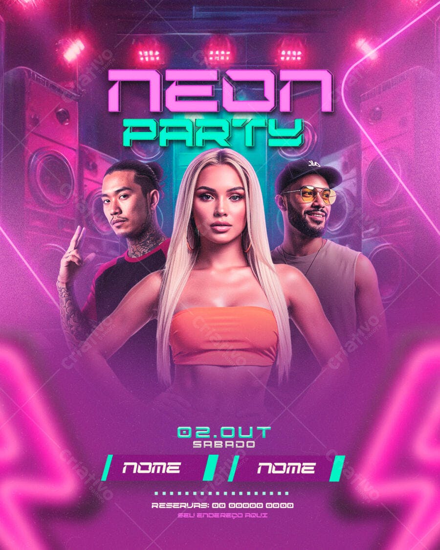 Flyer Neon Party Balada Festa PSD Editável