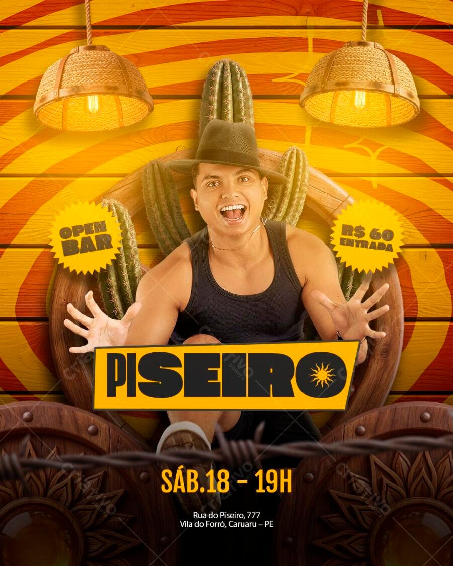 Flyer Piseiro Festa Junina Rodeio PSD Editável