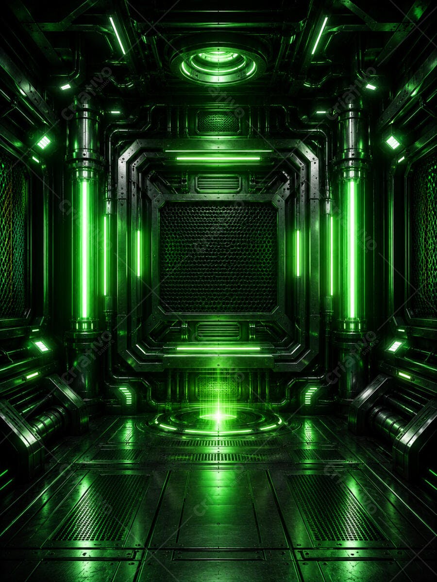 Foto Corredor Futurista Escuro Iluminação Neon Verde
