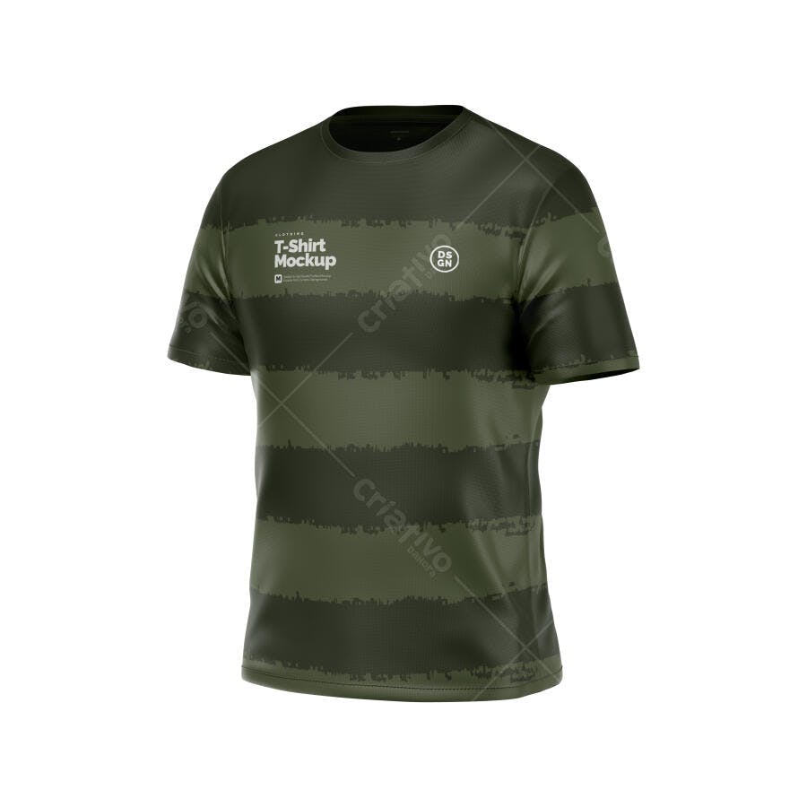 Mockup Camiseta Masculina Verde Listrada 3/4 Fundo Branco Editável