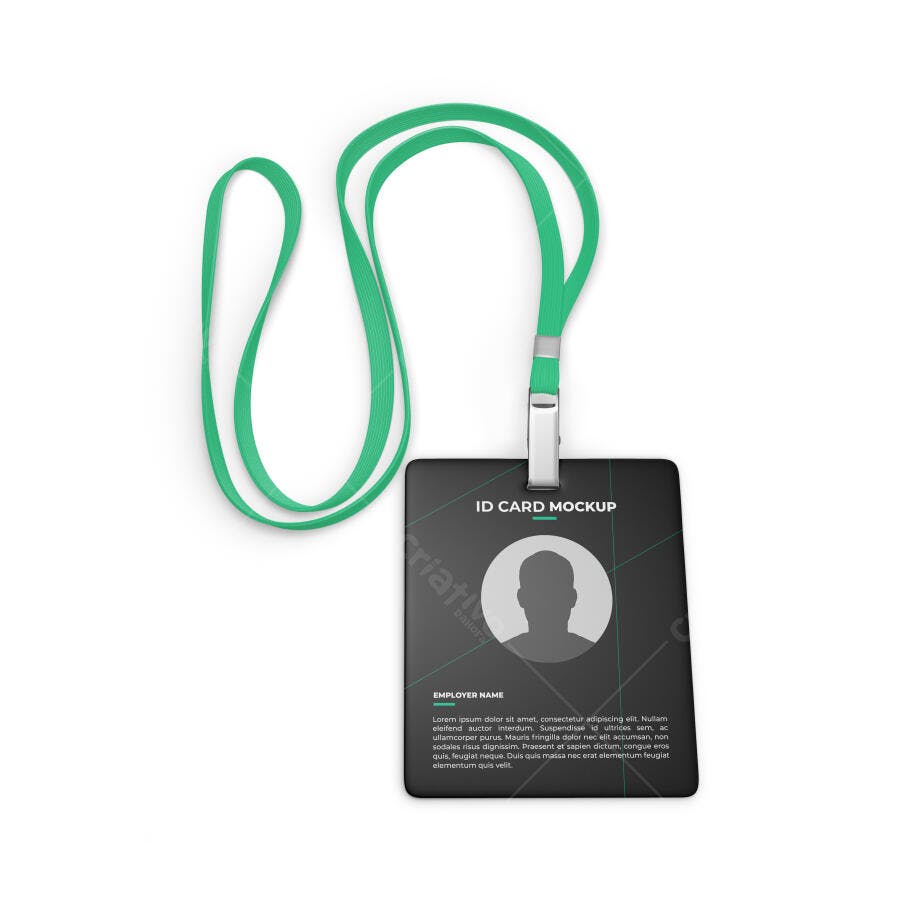 Mockup Crachá ID Cordão Verde Fundo Branco Editável