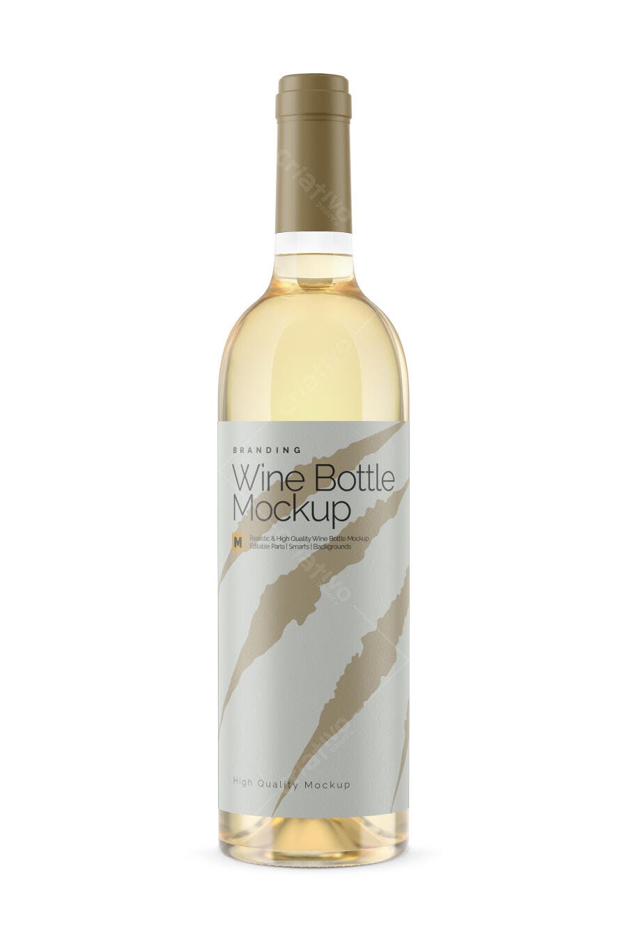 Mockup Garrafa Vinho Branco Vidro Frontal Editável