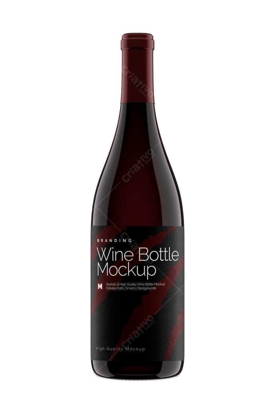Mockup Garrafa Vinho Tinto Vidro Frontal Editável