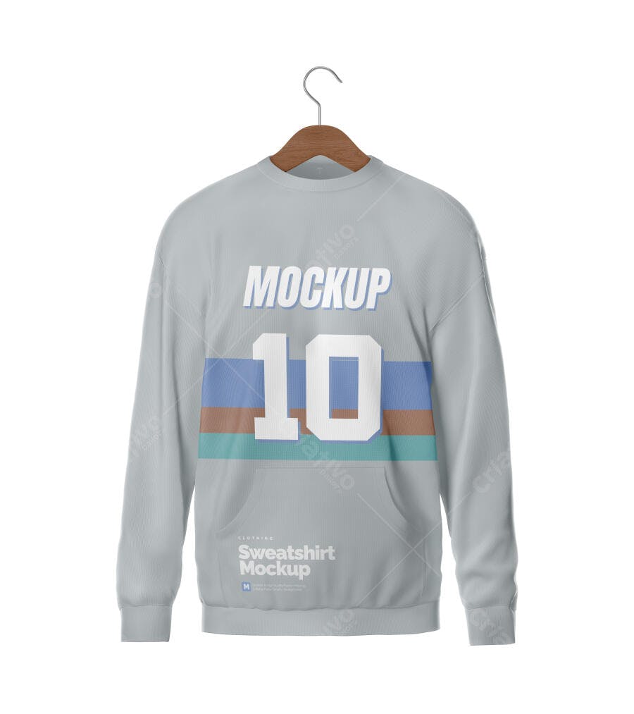Mockup Moletom Cinza Frente Cabide Madeira Editável