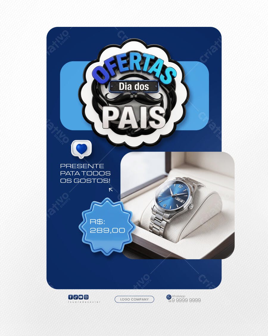 Post Dia dos Pais Ofertas Relógio Masculino PSD Editável