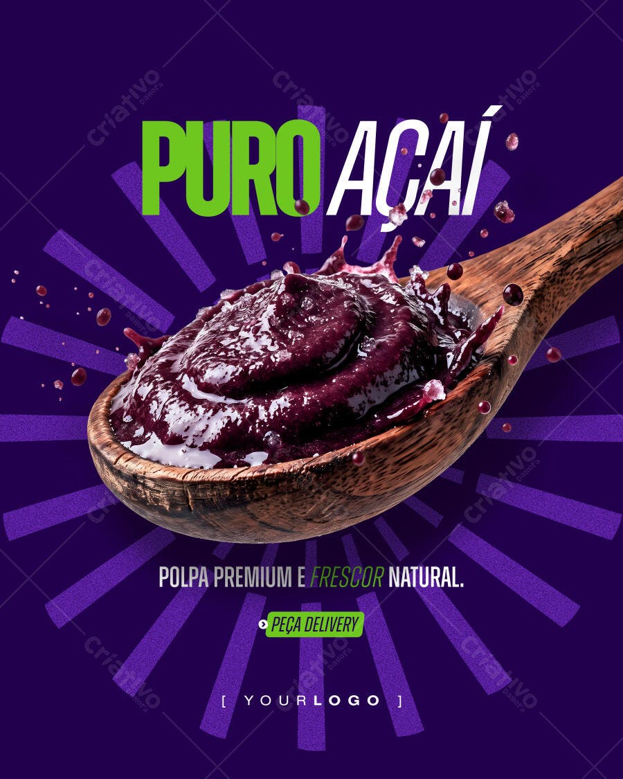 Post Instagram Açaí Delivery Frutas Roxas PSD Editável