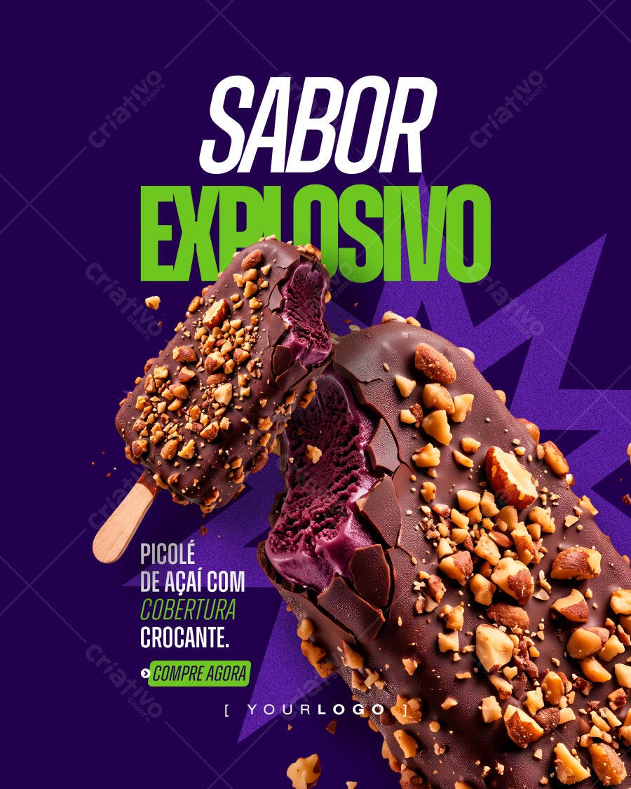 Post Instagram Açaí Sorveteria Promoção PSD Editável