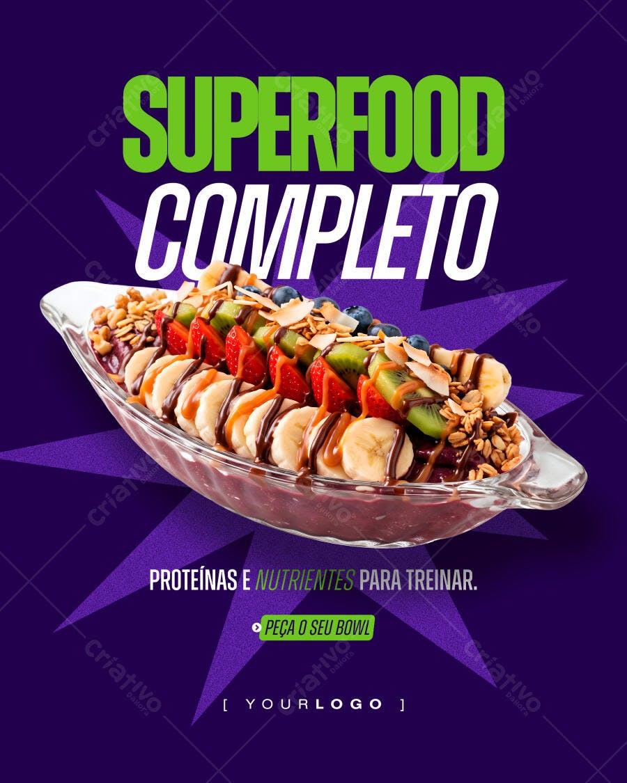 Post Instagram Açaí Superfood Fitness PSD Editável
