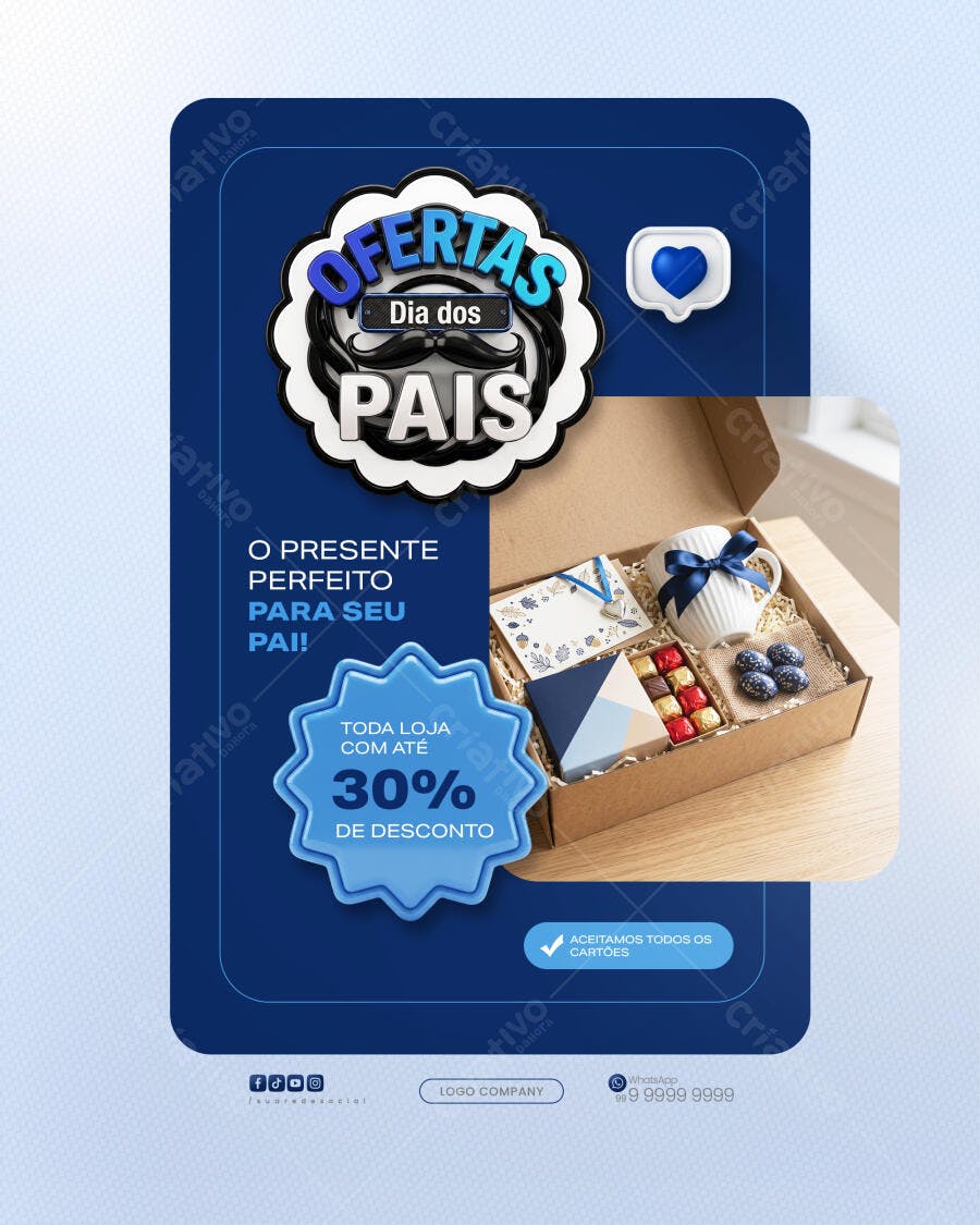 Post Instagram Dia dos Pais Ofertas Presentes PSD Editável