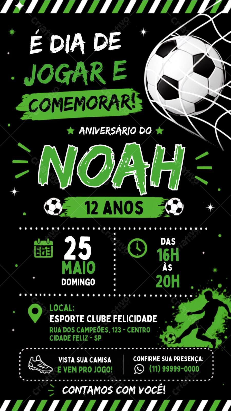 Convite Aniversário Futebol 12 Anos PSD Editável