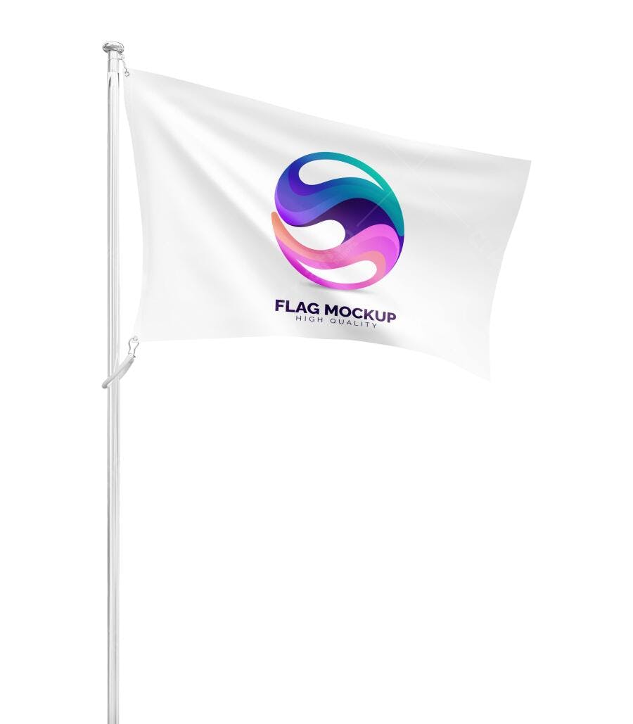 Mockup Bandeira Branca Haste Metal Fundo Limpo Editável