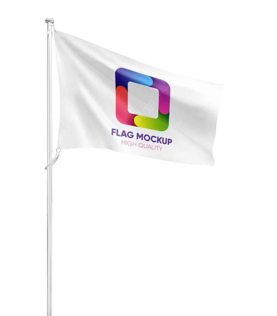Mockup Bandeira Branca Haste Metal Fundo Limpo Editável