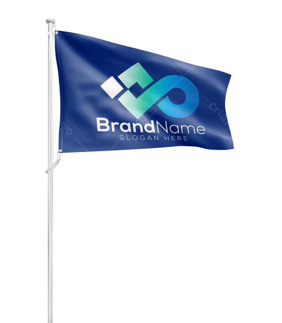 Mockup Bandeira Retangular Azul Fundo Branco Editável