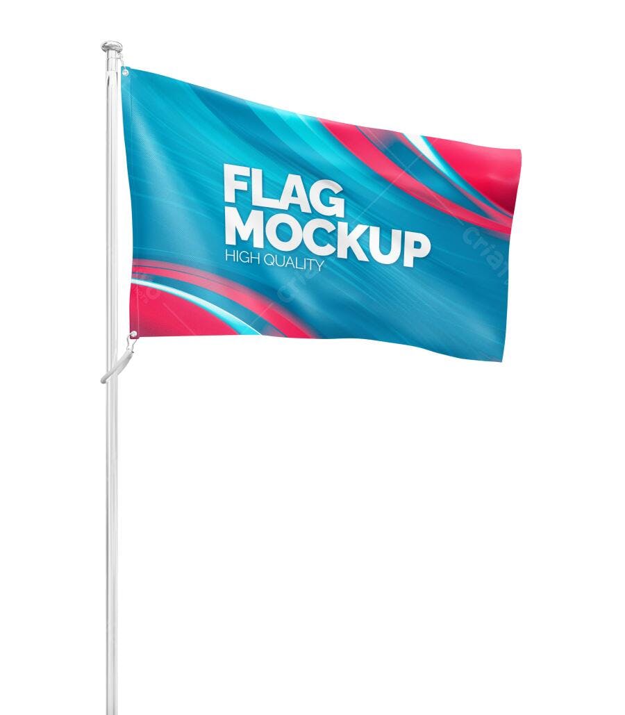 Mockup Bandeira Retangular Haste Branca Fundo Limpo Editável