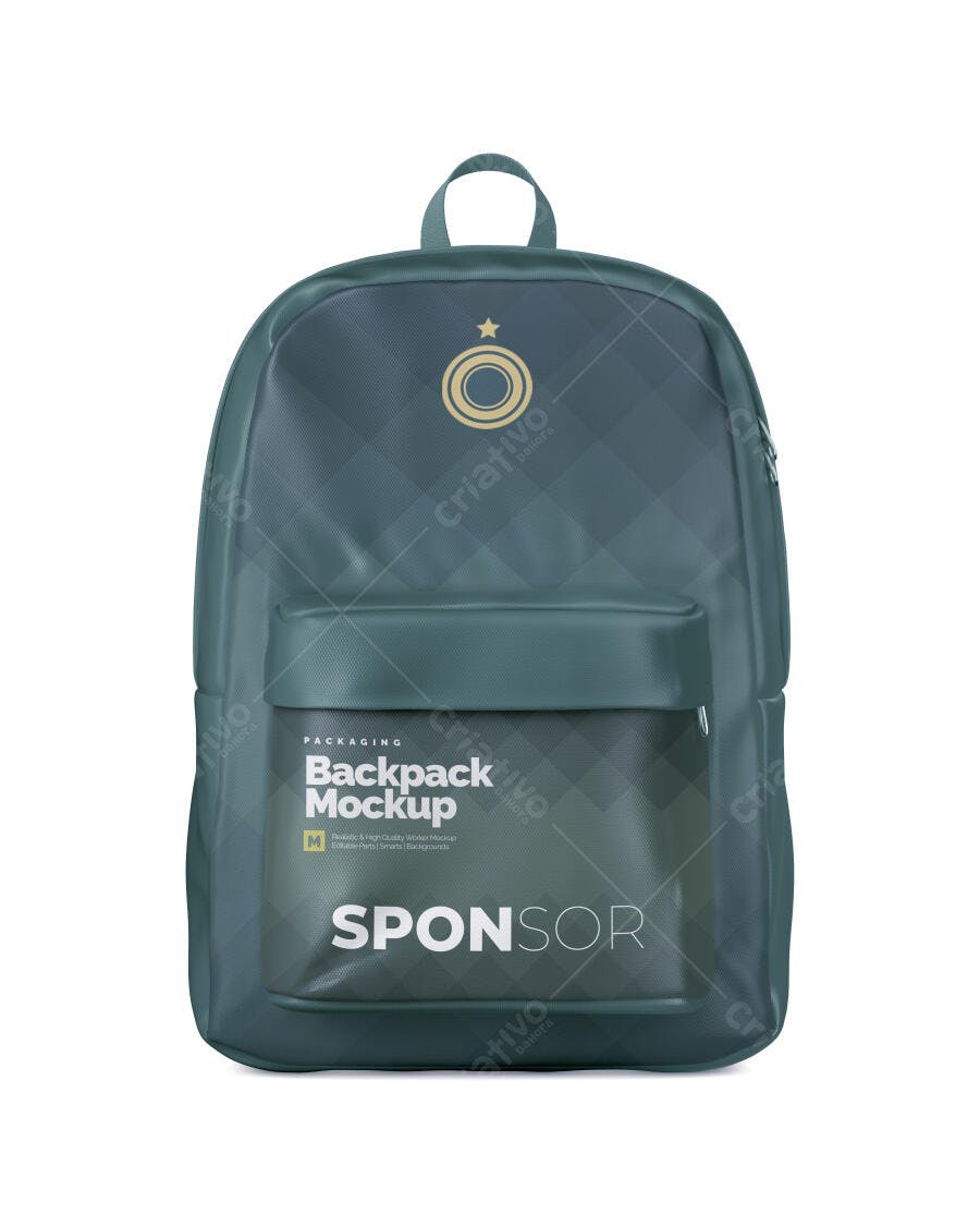 Mockup Mochila Escolar Verde Frontal Fundo Branco Editável