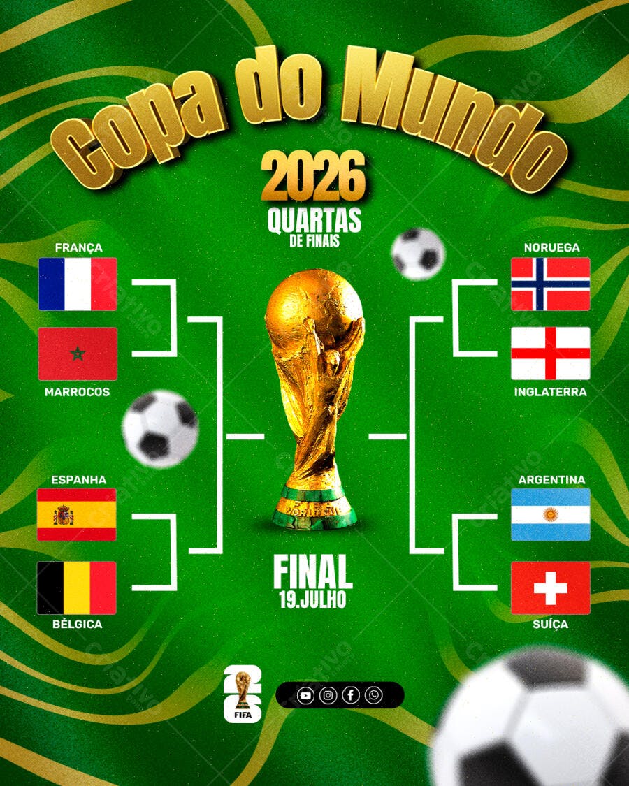 Post Copa do Mundo 2026 Quartas de Finais PSD Editável