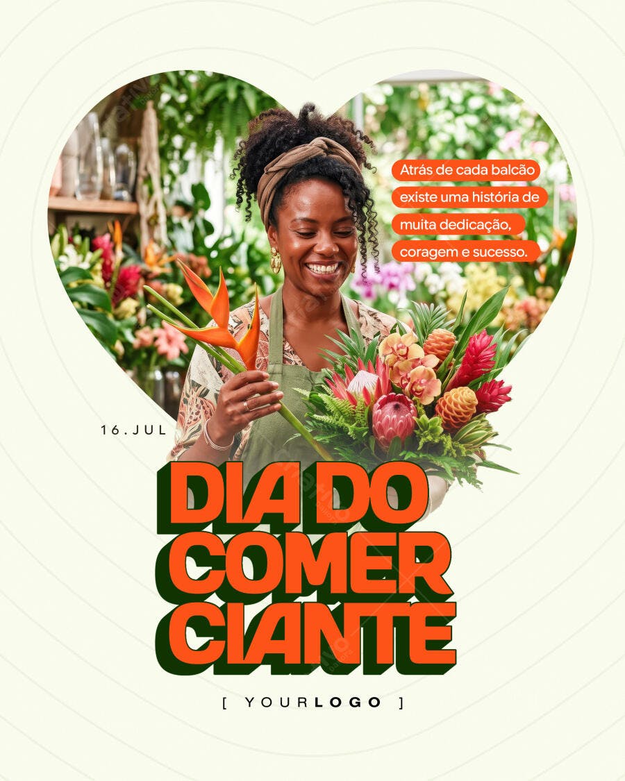 Post Dia do Comerciante Julho Floricultura PSD Editável