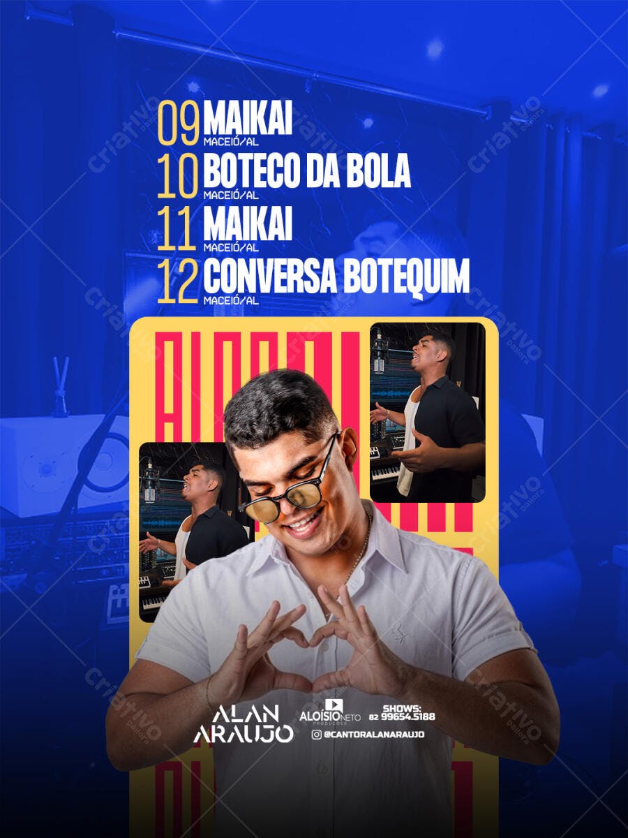 Post Instagram Agenda Shows Músico Cantor PSD Editável